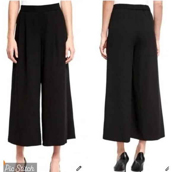 NY Collection Womens Black Cropped Wide Leg Pants Petite Medium Gauchos Palazzos - Picture 1 of 10